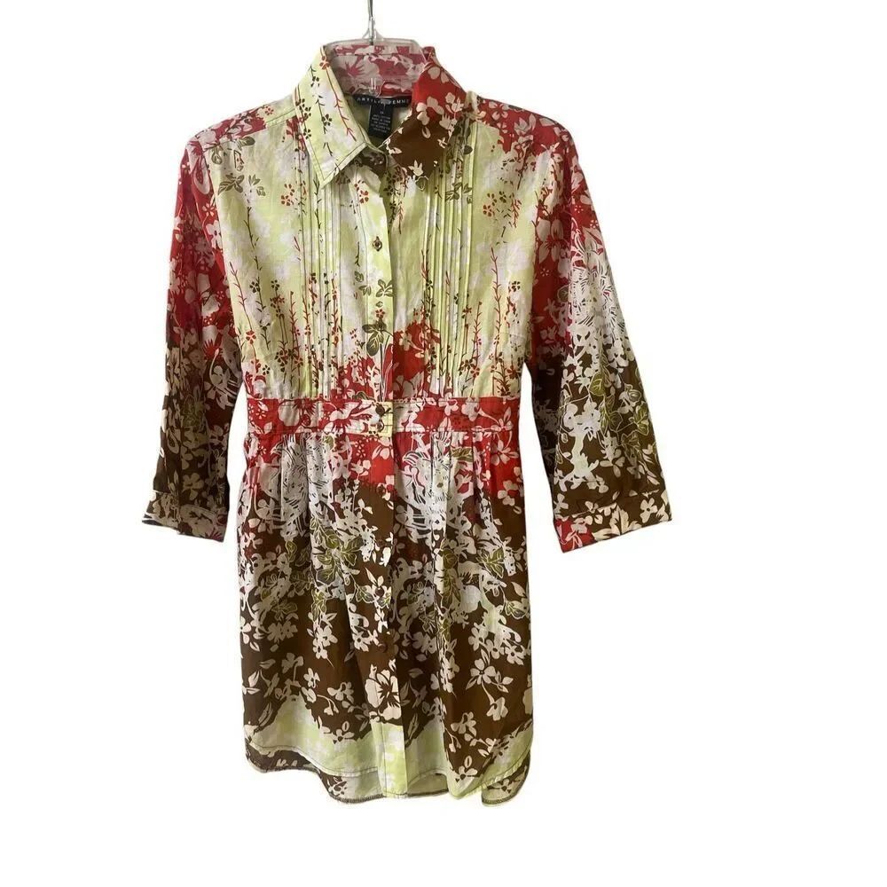 Antila Femme boho tie back tunic blouse multi print sz XL